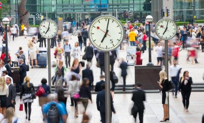 People walking around Canary Wharf